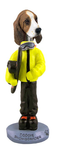 Dog Lover Hand-painted Figurine - Basset Hound Snowboarder Doogie Collectible From Conversation Concepts