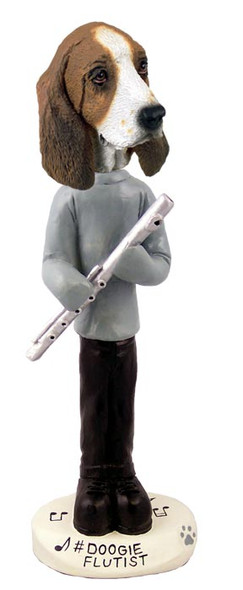 Dog Lover Hand-painted Figurine - Basset Hound Flutist Doogie Collectible From Conversation Concepts