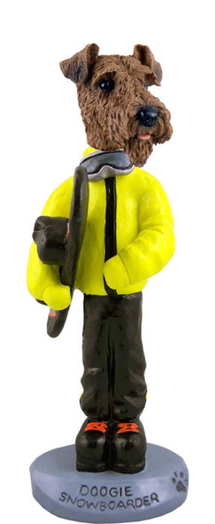 Dog Lover Hand-painted Figurine - Airedale Snowboarder Doogie Collectible From Conversation Concepts