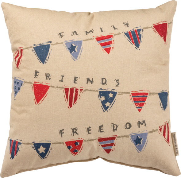 Family Friends Freedom Patriotic Decorative Cotton Throw Pillow 15x15 from Primitives by Kathy