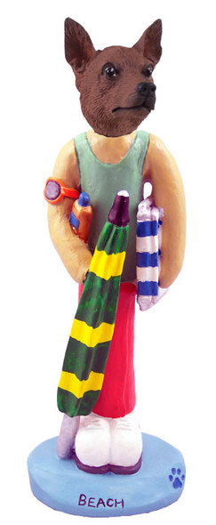 Dog Lover Hand-painted Figurine - Miniature Pinscher Red & Brown Beach Doogie Collectible From Conversation Concepts