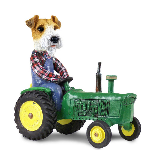 Dog Lover Hand-painted Figurine - Wire Fox Terrier Red Tractor Doogie Collectible From Conversation Concepts