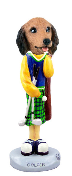 Dog Lover Hand-painted Figurine - Dachshund Longhaired Red Golf Doogie Collectible From Conversation Concepts