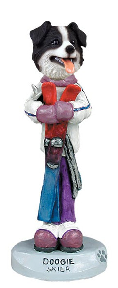 Dog Lover Hand-painted Figurine - Border Collie Skier Doogie Collectible From Conversation Concepts
