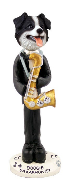Dog Lover Hand-painted Figurine - Border Collie Saxophonist Doogie Collectible From Conversation Concepts