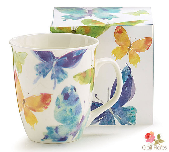 Watercolor Art Butterflies Porcelain Coffee Mug 16 Oz from Burton & Burton