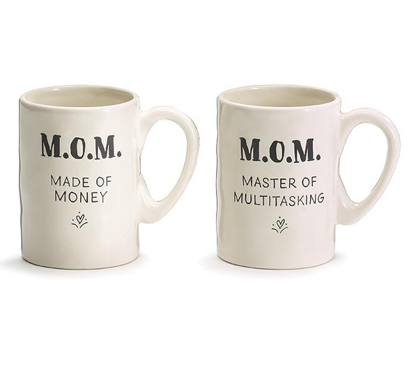 Set of 2 M.O.M. Acronym Ceramic Coffee Mugs (Made of Money & Master of Multitasking)