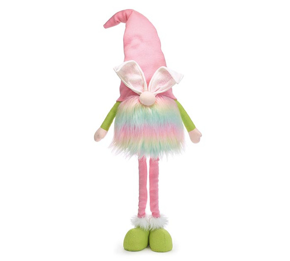 Pastel Rainbow Fur Bunny Gnome with Pink Hat and Legs and Green Feet 32 Inch from Burton & Burton