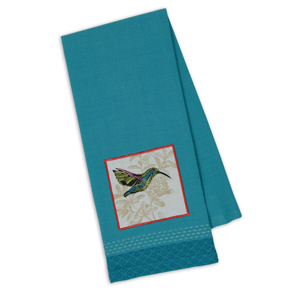 Hummingbird Embellished Aqua Cotton Dish Towel 18x28 from Design Imports