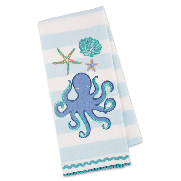 Octopus Seashell & Starfish Cotton Embellished Kithcen Dish Towel 18x28 from Design Imports