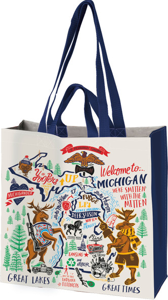State of Michigan Themed Double Sided Market Tote Bag 15.5 In x 15.25 In x 6 In from Primitives by Kathy