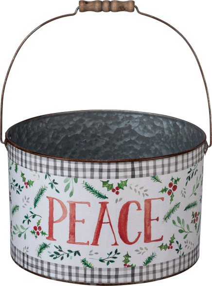 Set of 3 Holiday Themed Watercolor Artwork Buckets (Peace & Joy & Christmas Truck) from Primitives by Kathy