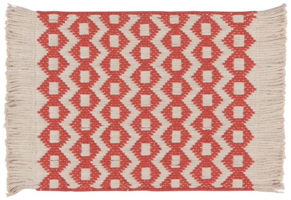 Orange Geometric Woven Shaped Sturdy Cotton Placemat With Fringes 19x13 by Danica Heirloom from Now Designs