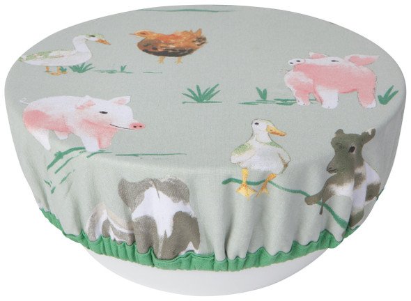 Set of 2 Farmhouse Animals Save It Leftovers Cotton Food Bowl Covers 10.5 Inch from Now Designs