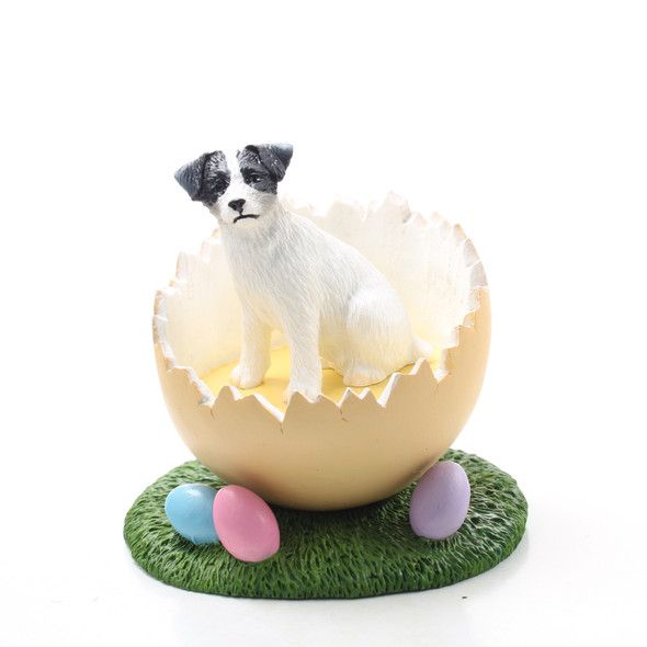 Dog Lover Hand-painted Figurine - Jack Russell Terrier Black & White W/rough Coat Easter Egg From Conversation Concepts