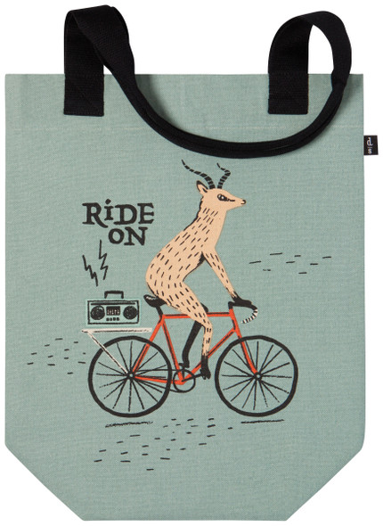 Wild Riders Cotton Daily Studio Tote Bag (Deer On Bicycle) With Straps 16x13 by Danica Studio from Now Designs