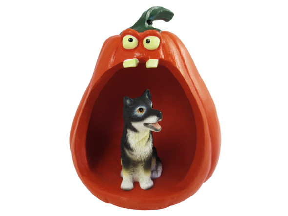 Dog Lover Hand-painted Figurine - Alaskan Malamute Halloween Statue And Spooky Pumpkin From Conversation Concepts