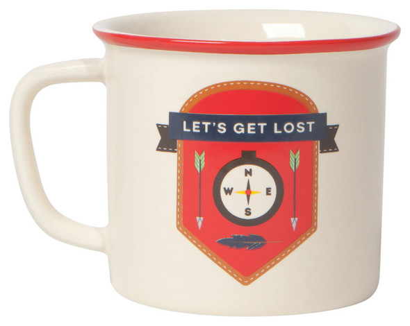 Let'S Get Lost Compass & Arrow Design Stoneware Coffee Mug 14 oz from Now Designs