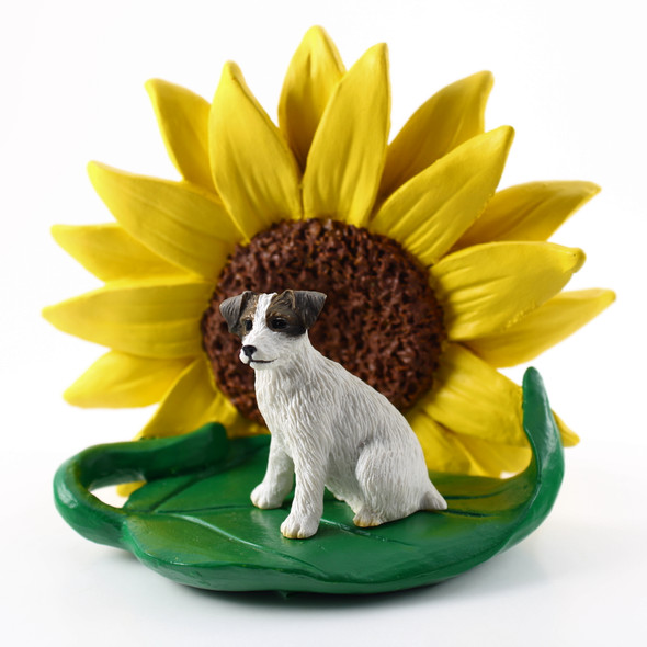 Dog Lover Hand-painted Figurine - Jack Russell Terrier Brown & White W/rough Coat Sunflower From Conversation Concepts