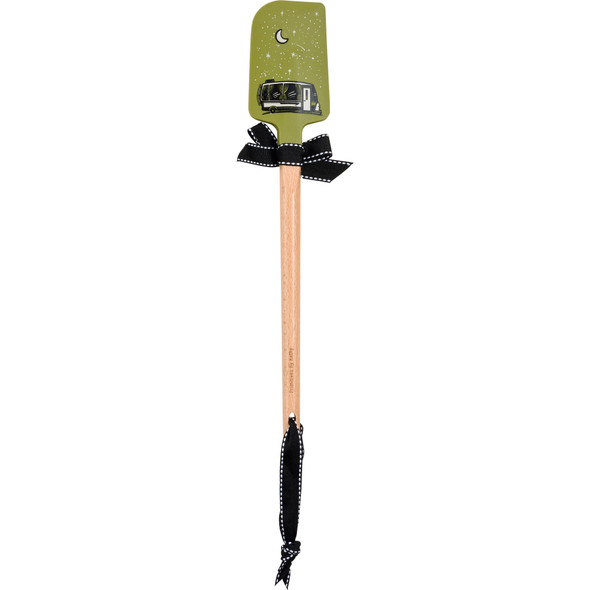 Double Sided Silicone Spatula - Camping Themed - We Like To Sleep Around - Green With Wooden Handle from Primitives by Kathy