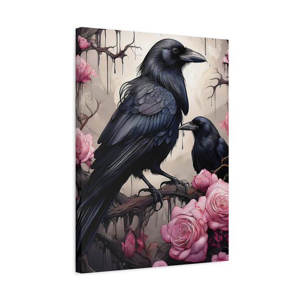Whispers of Midnight: Gothic Ravens and Roses, Dark Fantasy Landscape - Unframed Canvas Wall Art Decor