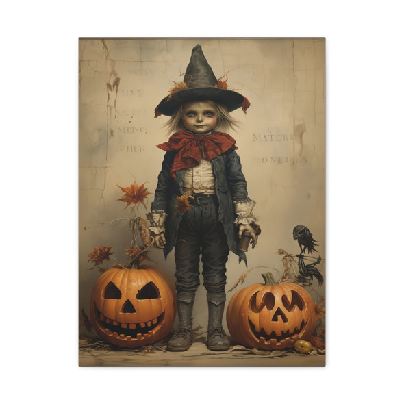 Whispers of the Autumn Witch: Halloween Portrait, Vintage Dark Fantasy Illustration - Unframed Canvas Wall Art Decor