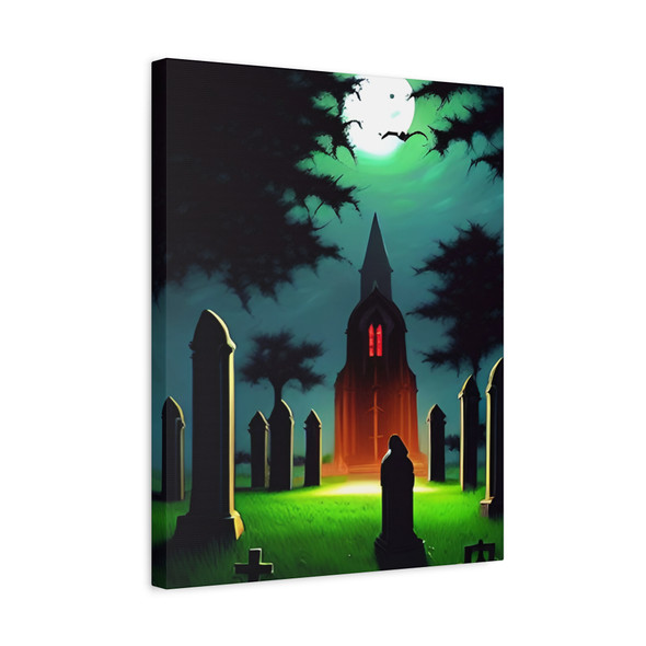 Nocturnal Phantasmagoria: Gothic Graveyard Scene, Supernatural Digital Horror Art - Unframed Canvas Wall Art Decor