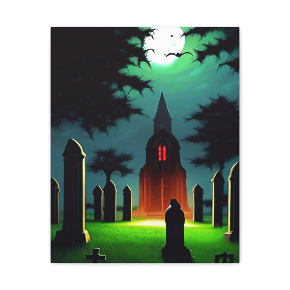 Nocturnal Phantasmagoria: Gothic Graveyard Scene, Supernatural Digital Horror Art - Unframed Canvas Wall Art Decor