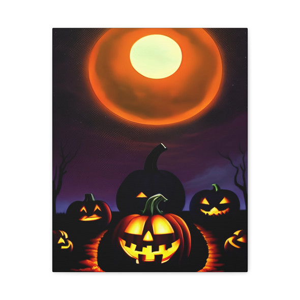 Moonlit Malevolence: Halloween Jack-o'-Lantern Nocturne, Spooky Digital Artwork - Unframed Canvas Wall Art Decor