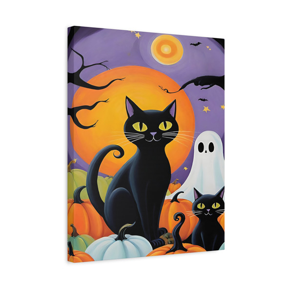 Midnight Pumpkin Prowl: Halloween Cat Illustration, Spooky Seasonal Art - Unframed Canvas Wall Art Decor