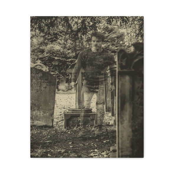 Spectral Echoes: Whispers of the Forgotten Cemetery, Monochromatic Haunting Landscape - Unframed Canvas Wall Art Decor