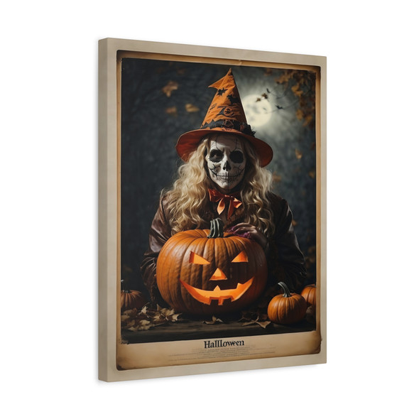 Hallowed Enchantress: Moonlit Halloween Portrait, Vintage Witch Spellbound - Unframed Canvas Wall Art Decor