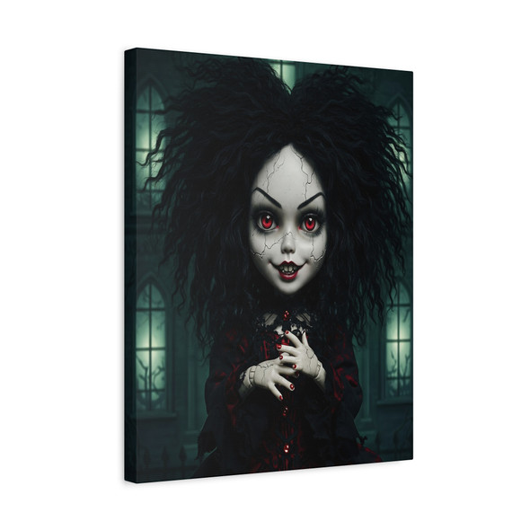 Porcelain Nightmare: Gothic Digital Doll, Haunting Dark Fantasy Illustration - Unframed Canvas Wall Art Decor