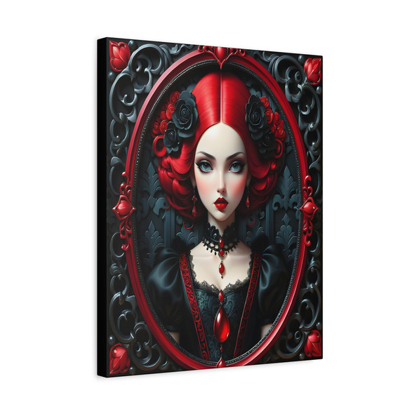 Crimson Reverie: Gothic Portrait of a Mysterious Muse, Digital Dark Fantasy Art - Unframed Canvas Wall Art Decor
