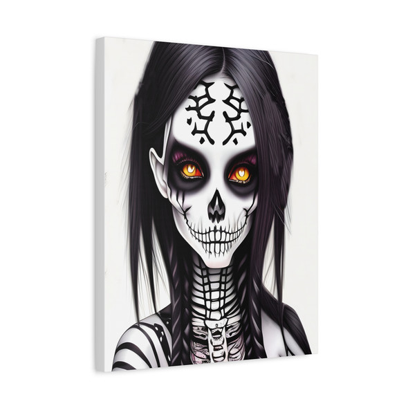 Mortal Echoes: Día de los Muertos Portrait, Gothic Skull Artistry - Unframed Canvas Wall Art Decor