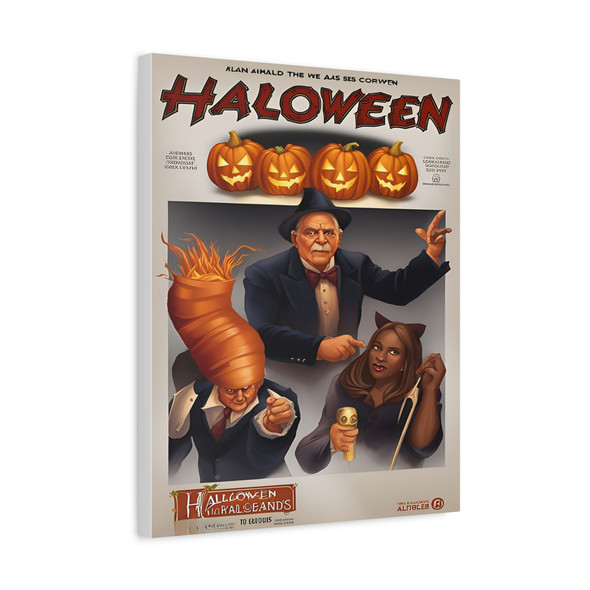 Hallowed Nocturne: Vintage Halloween Poster, Whimsical Jack-o'-Lantern Gathering - Unframed Canvas Wall Art Decor