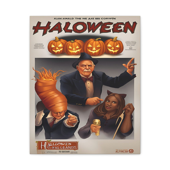 Hallowed Nocturne: Vintage Halloween Poster, Whimsical Jack-o'-Lantern Gathering - Unframed Canvas Wall Art Decor
