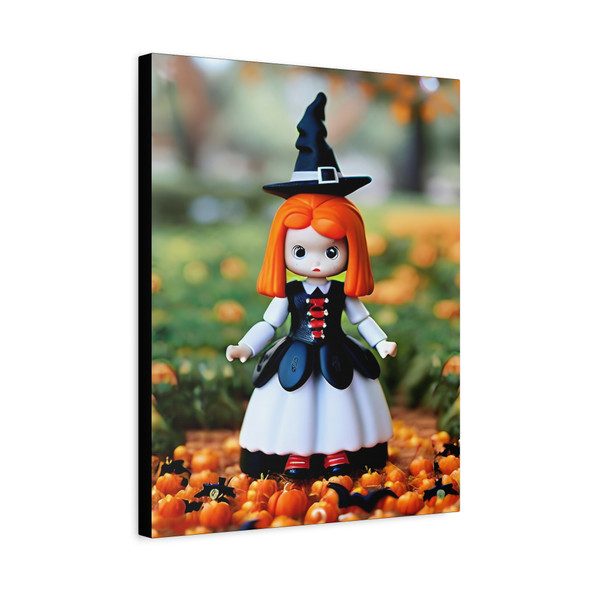 Whimsical Witch of Pumpkin Patch: Halloween Collectible Figurine, Autumn Seasonal Decor - Unframed Canvas Wall Art Decor