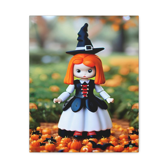 Whimsical Witch of Pumpkin Patch: Halloween Collectible Figurine, Autumn Seasonal Decor - Unframed Canvas Wall Art Decor