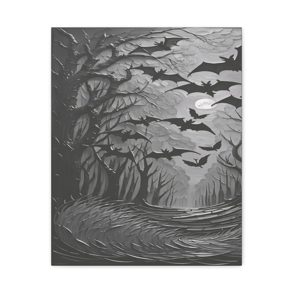 Nocturnal Whispers: Gothic Forest Shadows, Moonlit Bat Silhouettes - Unframed Canvas Wall Art Decor