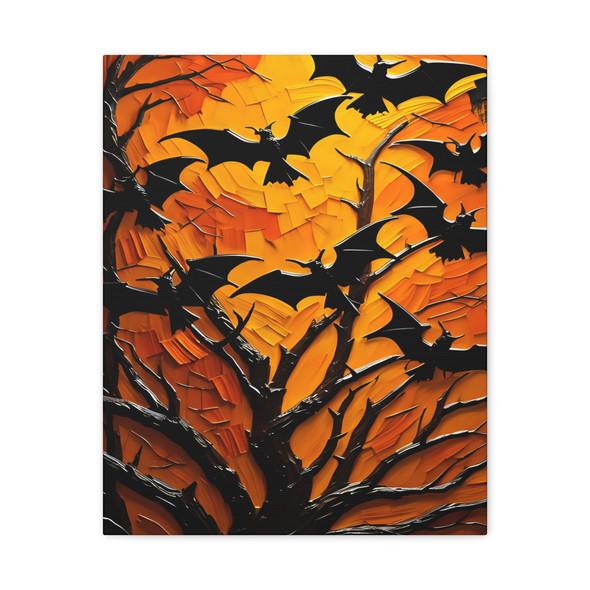 Nocturnal Haunt: Halloween Gothic Landscape, Bat Silhouette Artwork - Unframed Canvas Wall Art Decor