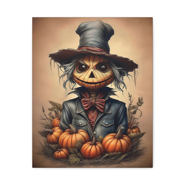 Jack-o'-Lantern's Autumn Masquerade: Halloween Pumpkin Illustration, Whimsical Seasonal Art - Unframed Canvas Wall Art Decor