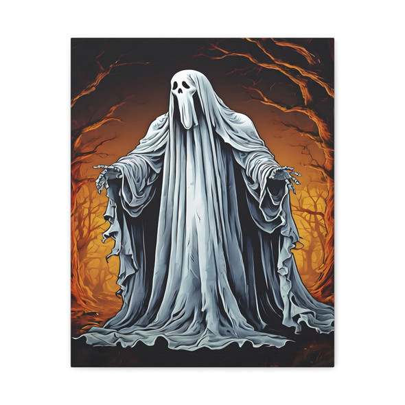 Spectral Harvest: Ghostly Apparition in Autumn, Haunting Halloween Folklore - Unframed Canvas Wall Art Decor