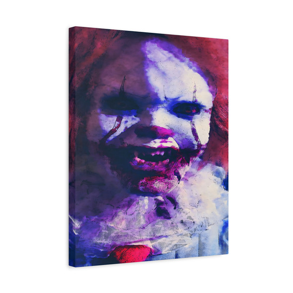 Phantasmagoric Nightmare: Sinister Clown Portrait, Watercolor Horror Art - Unframed Canvas Wall Art Decor