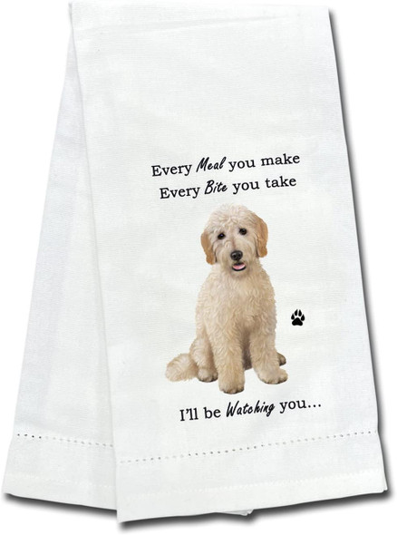 Goldendoodle Dog Lover Cotton Dish Towel - Every Meal You Make I'll Be Watching 18x26 by E&S Pets