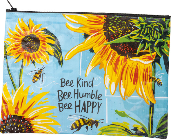 Double Sided Zipper Folder Pouch - Sunflower Bee Kind Bee Humble Bee Happy from Primitives by Kathy