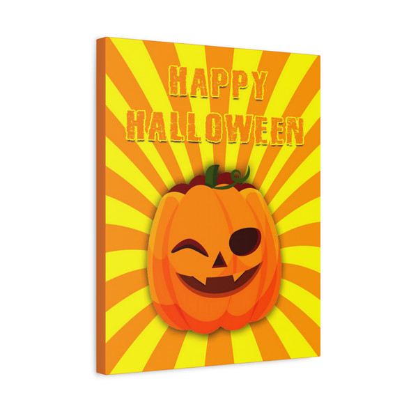 Festive Jack-o'-Lantern Greeting: Cheerful Halloween Cartoon, Sunburst Pumpkin Design - Unframed Canvas Wall Art Decor