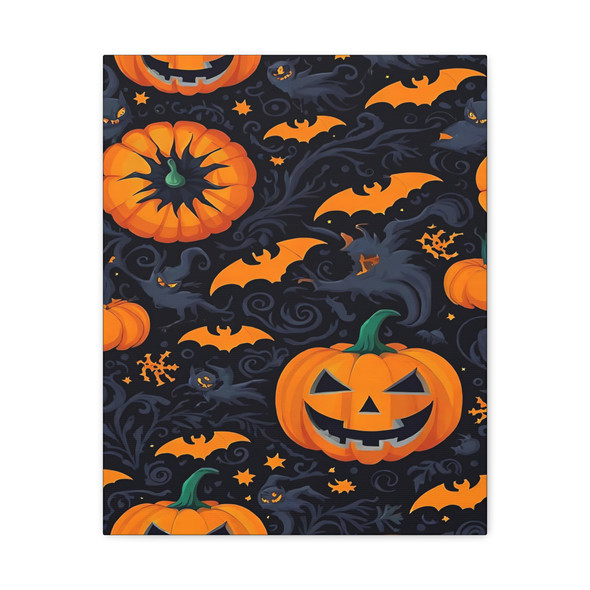 Haunted Harvest: Halloween Pumpkin Parade, Spooky Nocturnal Graphic Design - Unframed Canvas Wall Art Decor