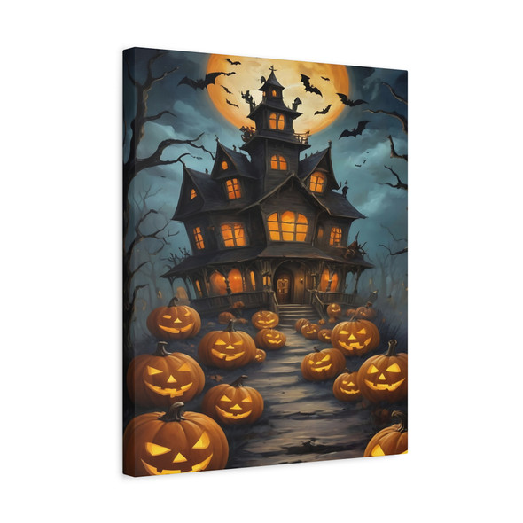 Haunted Halloween Mansion: Moonlit Nocturne, Spooky Forest Scene - Unframed Canvas Wall Art Decor