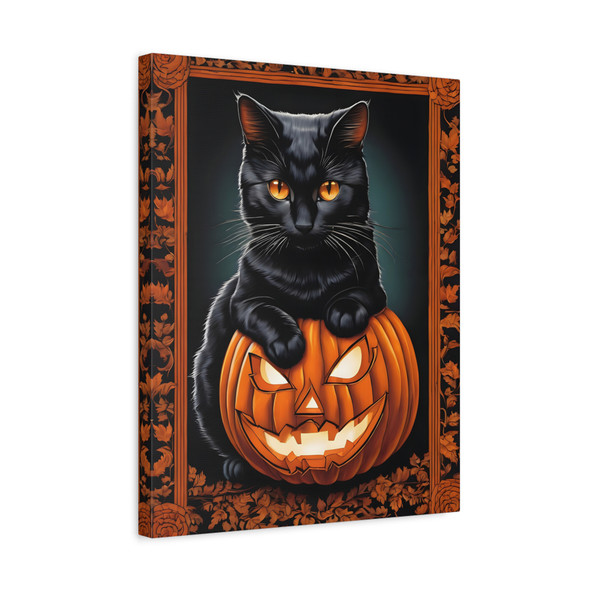 Midnight's Vigil: Halloween Feline Portrait, Seasonal Gothic Illustration - Unframed Canvas Wall Art Decor